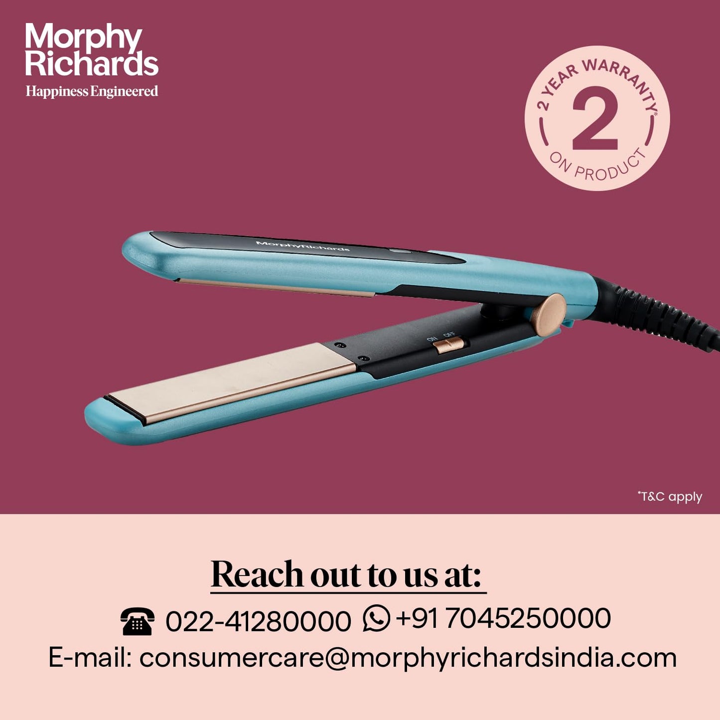 Morphy Richards HS1000 Hair Straightener for Women| Large Ceramic Heating Plate| Temperature Upto 210°C|Quick Heating in 60-Sec|Easy Plate Lock|2-Yr Warranty by Brand|Travel Friendly|Aqua Blue & Black|Gift for Her
