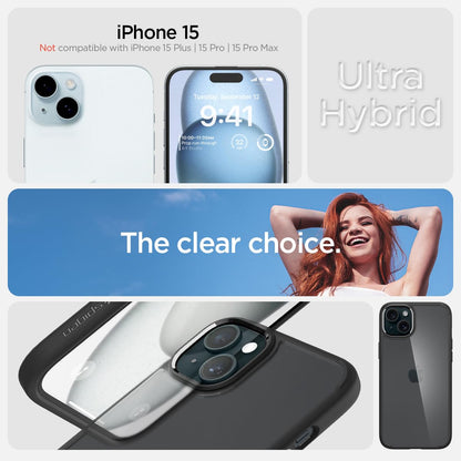 Spigen Ultra Hybrid Back Cover Case for iPhone 15 Plus, Clear Transparent, Durable Hybrid Structure - Polycarbonate + TPU | Crystal Clear