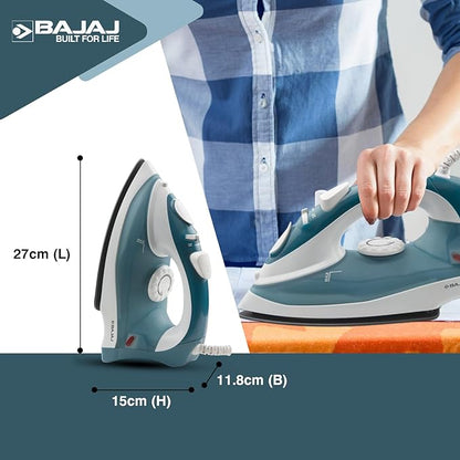 Bajaj Plastic Mx 3 Neo Steam Iron| 1250 Watts Power For Faster Ironing| Vertical & Horizontal Ironing| Spray Function| Anti-Bacterial & Non-Stick Soleplate Coating| 2-Yr Warranty By Bajaj| Blue