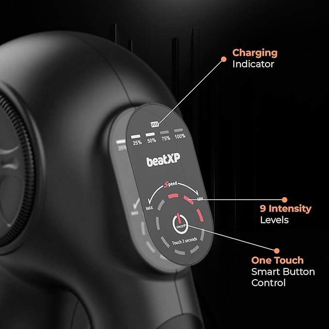 beatXP Drift Massage Gun | Body Massager with Box | Touch Display - Percussion Muscle Massage Gun for Full Body with 4 Attachments & Up to 1 Year Warranty Black