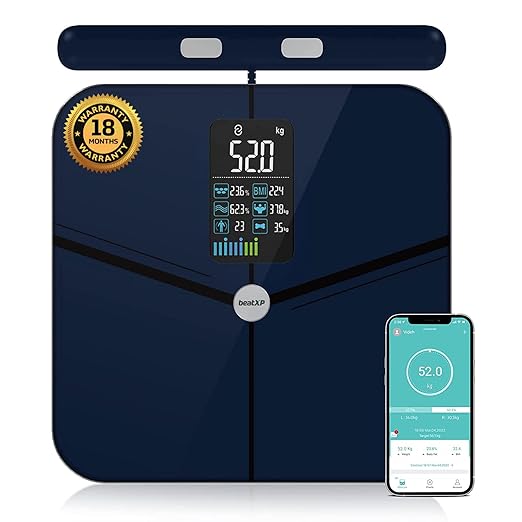 beatXP Infinity Weight Machine with BMI & Body Fat Analyzer, Body Composition Scale with 13 Essential Body Parameters, LCD Display, High Precision Sensors & Bluetooth App Sync, 18 Months Warranty