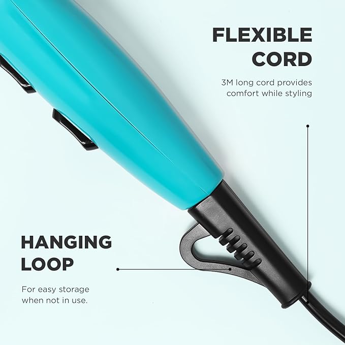 Ikonic Ultralight Professional Hair Dryer 2000 Watts with Nozzle, Diffuser, Hot and Cold Air Feauture, 2 Speed 3 Heat Settings with Cool Shot,Hanging Loop,For both Men and Women, Sutiable for all Hair Types, Teal