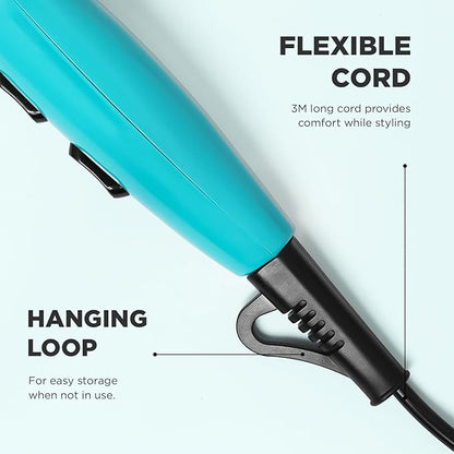 Ikonic Ultralight Professional Hair Dryer 2000 Watts with Nozzle, Diffuser, Hot and Cold Air Feauture, 2 Speed 3 Heat Settings with Cool Shot,Hanging Loop,For both Men and Women, Sutiable for all Hair Types, Teal