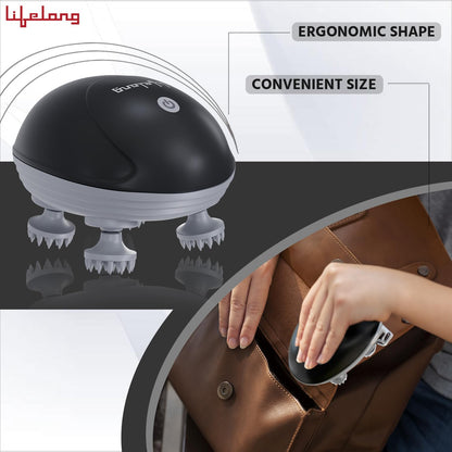 Lifelong Rechargeable Electric Head & Scalp Kneading Massager, 4 Speed Modes, Handheld Portable Head Massager for Hair Growth, Deep Clean and Stress Relieving, (LLM603, Black)