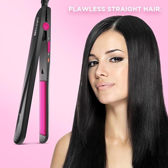 Ikonic Go Straight Hair Straightener, Black & Pink | Floating & Ceramic Plates| Lock Function| Quick & Easy to Use