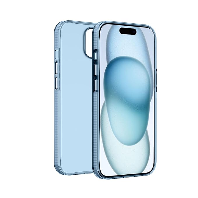 Amazon Basics Premium Frosted Case | Sleek Translucent Matte Anti-Slip, Drop and Camera Protection |Back Case Cover for iPhone 15 6.1"- Translucent Sierra Blue