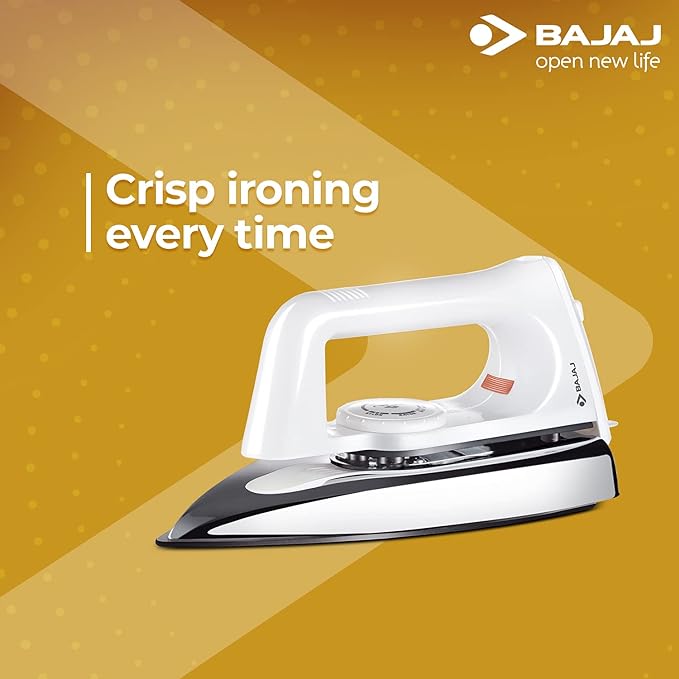 Bajaj Plastic Popular Plus 750W Dry Iron with Advance Soleplate and Anti-Bacterial German Coating Technology, White, 750 Watts