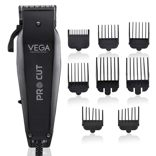 VEGA PROFESSIONAL Pro Cut Hair Clipper for Men with 6000 RPM Electromagnetic Motor, Adjustable Taper, 8 Premium Combs, Hair Clipper/Trimmer for Men Hair Cutting, (VPVHC-03)