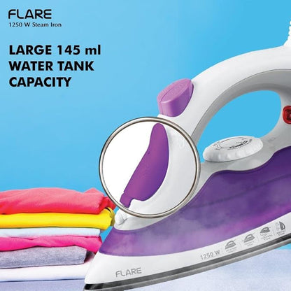 Havells Plastic Flare 1250 Watts Steam Iron With Vertical & Horizontal Ironing | Teflon Coated Sole Plate| Powerful Mist Spray With 3 Functions| 360° Swivel Cord|2 Years Manufacturer Warranty (Purple)