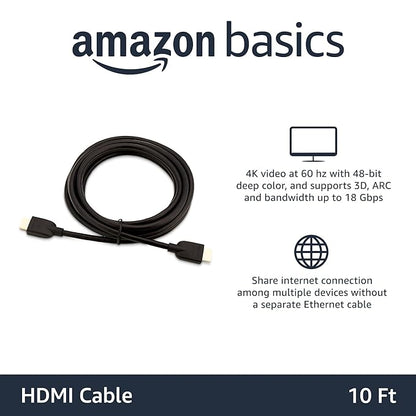 Amazon Basics High-Speed HDMI Cable - 10 Feet (Latest Standard) - Supports Ethernet, 3D, 4K video,Black