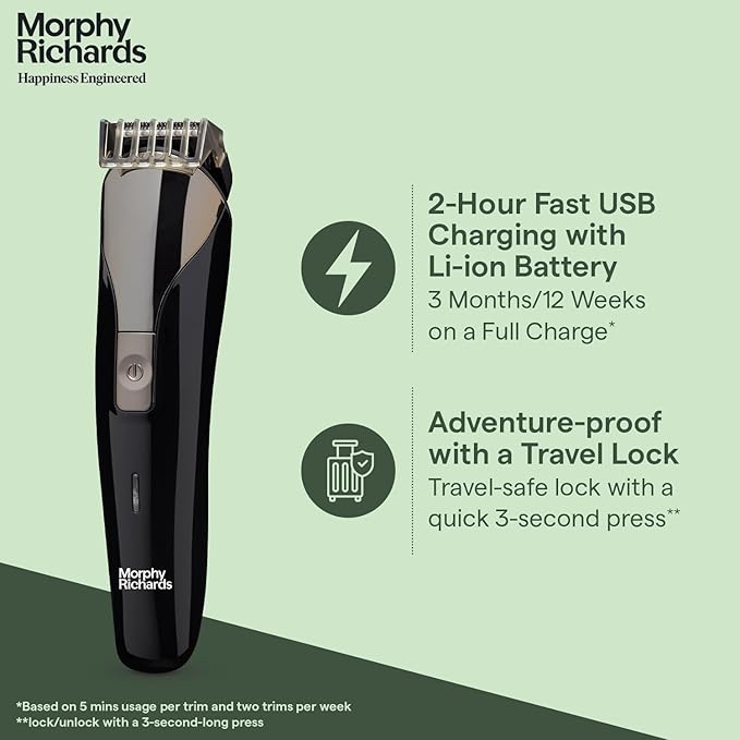 Morphy Richards Kingsman Pro 12-In-1 Grooming Kit For Men| Rechargeable All In One Men Trimmer|5 Face Nose Ear Hair Blades| Nose&Ear Trimmers| Private Part Shaving Body GroomersI2-Yr Warranty,Black