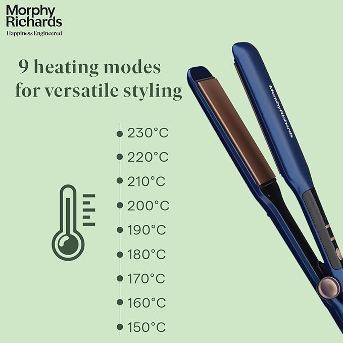 Morphy Richards Keraflow HS4501 Keratin Wide Plate Digital Hair Straightener | Floating Keratin Ceramic Plates | 9 Temp Settings | 2-Yr Warranty By Brand | Blue & Rose Gold