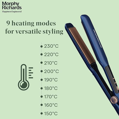 Morphy Richards Keraflow HS4501 Keratin Wide Plate Digital Hair Straightener | Floating Keratin Ceramic Plates | 9 Temp Settings | 2-Yr Warranty By Brand | Blue & Rose Gold
