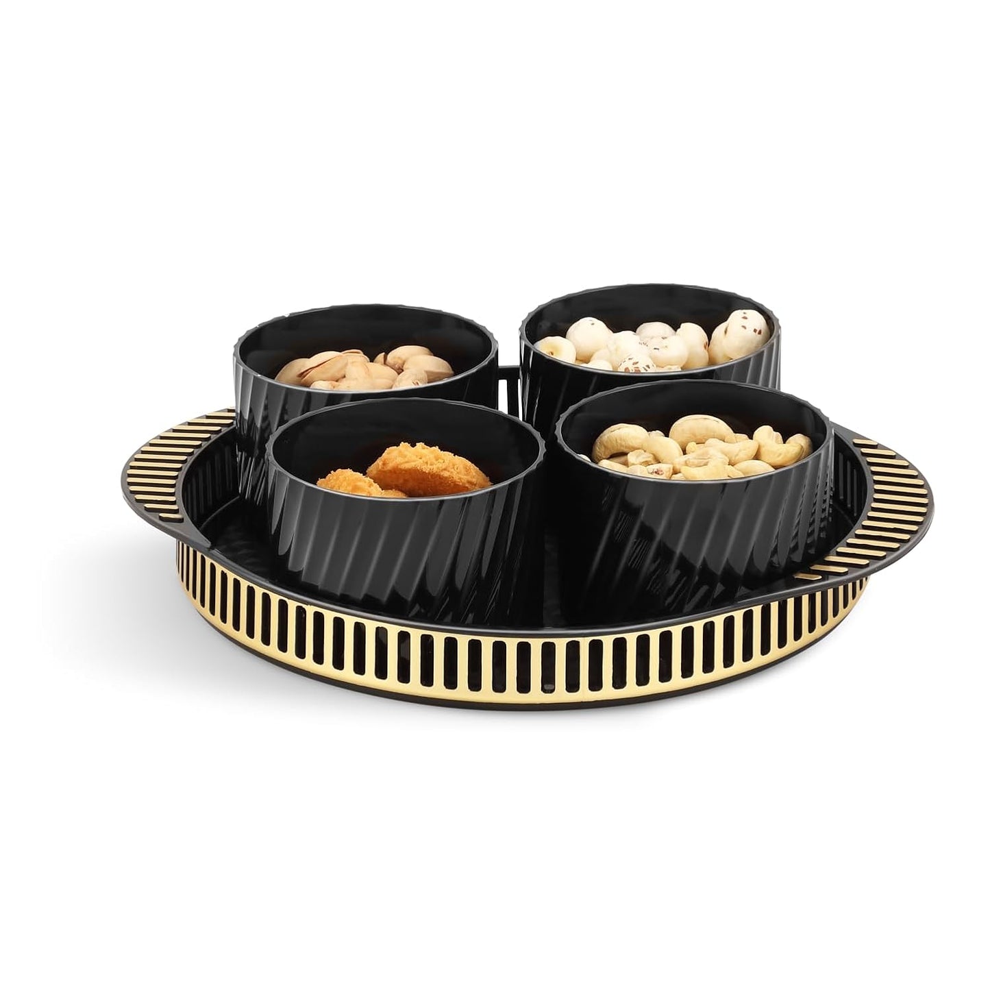 Jaypee Plus Air tight Dry Fruit Container Tray Set with Lid & Serving Tray, Unbreakable Jars Set of 4,Gold Black