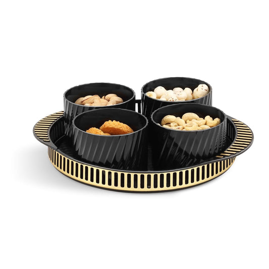 Jaypee Plus Air tight Dry Fruit Container Tray Set with Lid & Serving Tray, Unbreakable Jars Set of 4,Gold Black