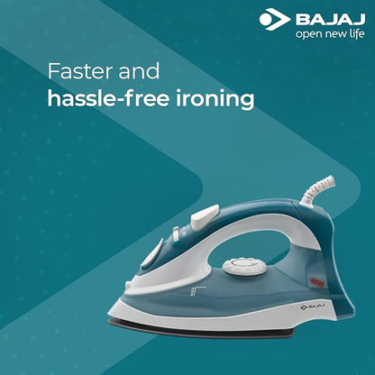 Bajaj Plastic Mx 3 Neo Steam Iron| 1250 Watts Power For Faster Ironing| Vertical & Horizontal Ironing| Spray Function| Anti-Bacterial & Non-Stick Soleplate Coating| 2-Yr Warranty By Bajaj| Blue