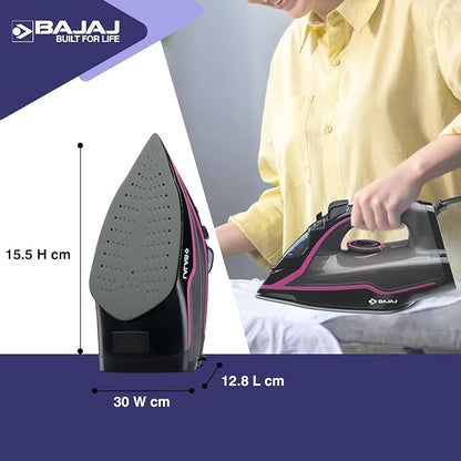 Bajaj MX-35N 2000W Steam Iron With Steam Burst, Anti-Drip & Anti-Scale Technology, Vertical And Horizontal Ironing, Non-Stick Coated Soleplate, Black & Pink, 2000 Watts