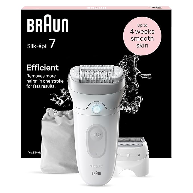 Braun Silk-epil 7 SE7041, Epilator for women,Women Shaver & Trimmer, Cordless Wet & Dry Epilation for long lasting hair removal & smooth skin with Sensosmart technology, Less Pain, Waterproof