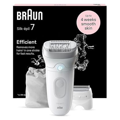 Braun Silk-epil 7 SE7041, Epilator for women,Women Shaver & Trimmer, Cordless Wet & Dry Epilation for long lasting hair removal & smooth skin with Sensosmart technology, Less Pain, Waterproof