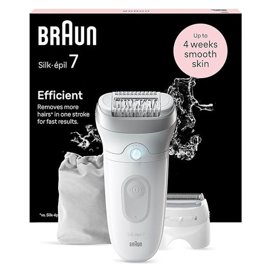 Braun Silk-epil 7 SE7041, Epilator for women,Women Shaver & Trimmer, Cordless Wet & Dry Epilation for long lasting hair removal & smooth skin with Sensosmart technology, Less Pain, Waterproof