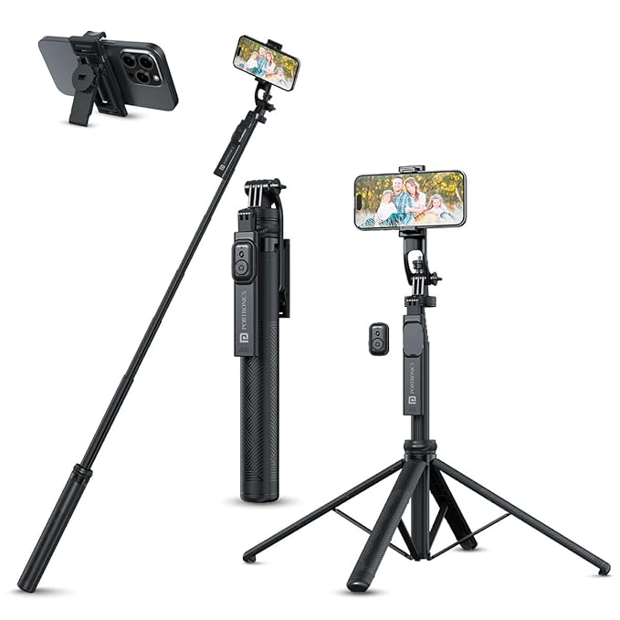 Portronics Lumistick 2 Portable Smart Selfie Stick with Upto 6ft. Tripod Stand, 3 in 1 Multifunctional Design, Detachable Bluetooth Remote Compatible for iPhone/Android, Best for Vlogging/Photo Shoot