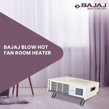 Bajaj Blow Hot Portable Room Heater For Bedroom |2 Heat Settings-1000W/2000W|Ideal Room Heater For Winter|Easy Mobility|Compact Design|Auto-Thermal Cut-Off|2-Yr Warranty By Bajaj| White Color