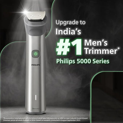Philips India's No.1 Men's Trimmer* | Effortless styling | BeardSense Technology | All-in-One Grooming Kit- Face, Head, Body | 120min runtime | IPX7 Waterproof | 5yr warranty* | MG5932/15