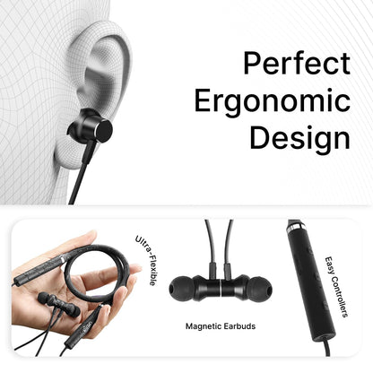 pTron Tangentbeat in Ear Bluetooth 5.0 Wireless Headphones with Mic, Deep Bass, 10mm Drivers, Clear Calls, Dual Pairing, Fast Charging, Magnetic Buds, Voice Assistant & IPX4 Wireless Neckband ( Black )