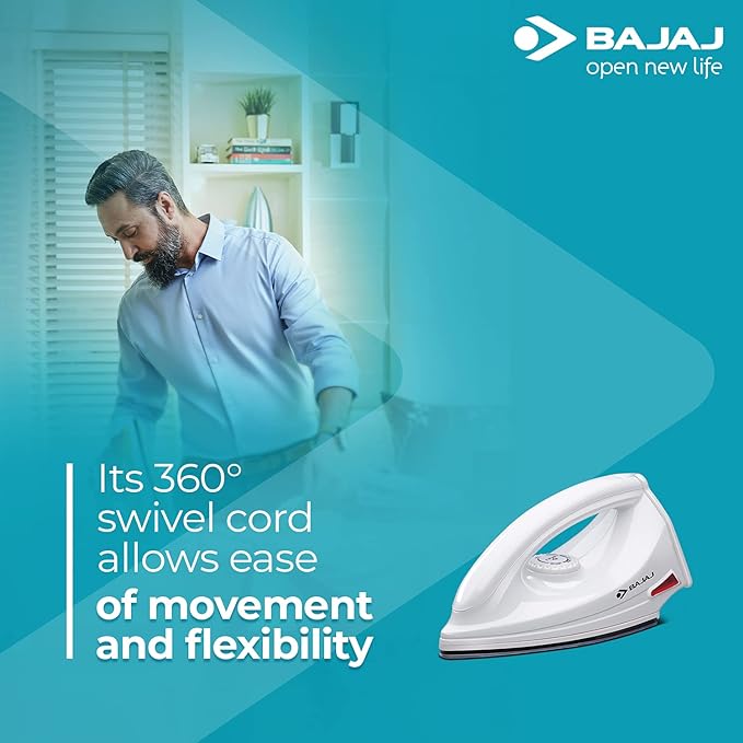 Bajaj DX-6 1000W Dry Iron with Advance Soleplate and Anti-bacterial German Coating Technology, White