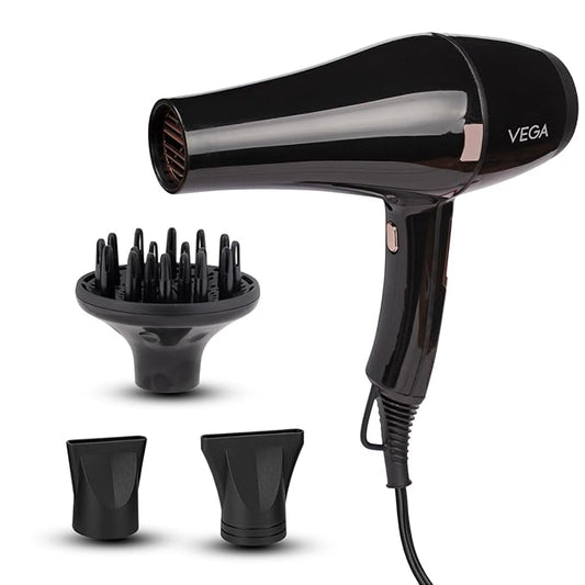 Vega Pro-Xpert 2200W Professional Hair Dryer for Women with 2 Speed/3 Heat Settings, Cool Shot Button, Diffuser & 2 Detachable Nozzles, Travel Friendly, (VHDP-03)