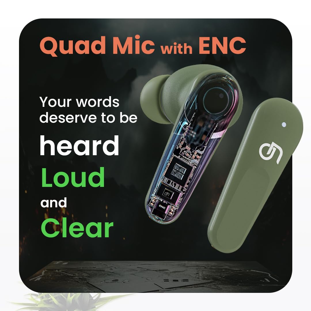 ONYZE ON901-ARMOR Gaming Earbuds, in Ear TWS,50HPlaytime,13mm Driver,Made in India,QuadMic-ENC,IPX5, Touch Control, Fast Pair,BT5.3