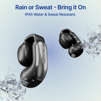 pTron Bassbuds Vortex Clips Wireless Open Ear Earbuds w/Chrome Finish, SafeBeats Tech, 50Hrs Playtime, Dual HD Mic w/AI-ENC, 10mm Driver, Pristine Sound, BTv5.4 Earclips, IPX5,Type C Charging(Black)