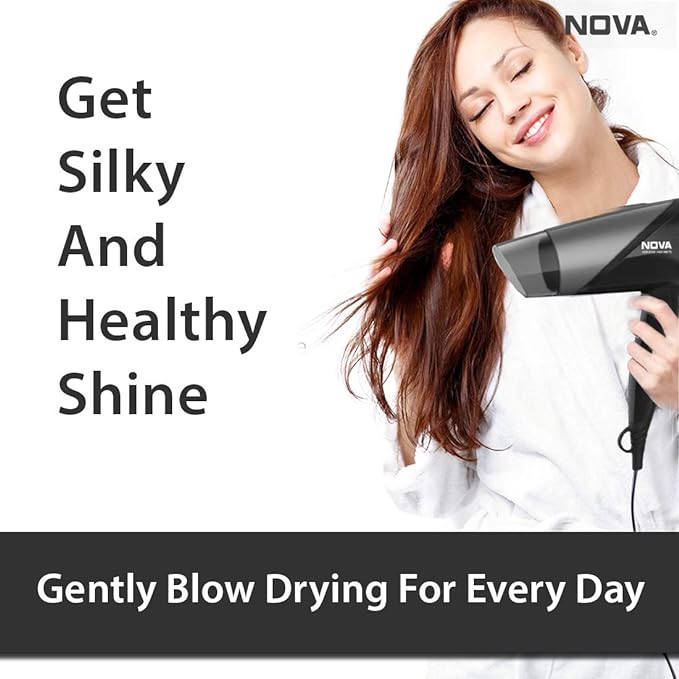 Nova NHP 8109 Silky Shine 1400 Watts Hot & Cold Foldable Hair Dryer (Black)