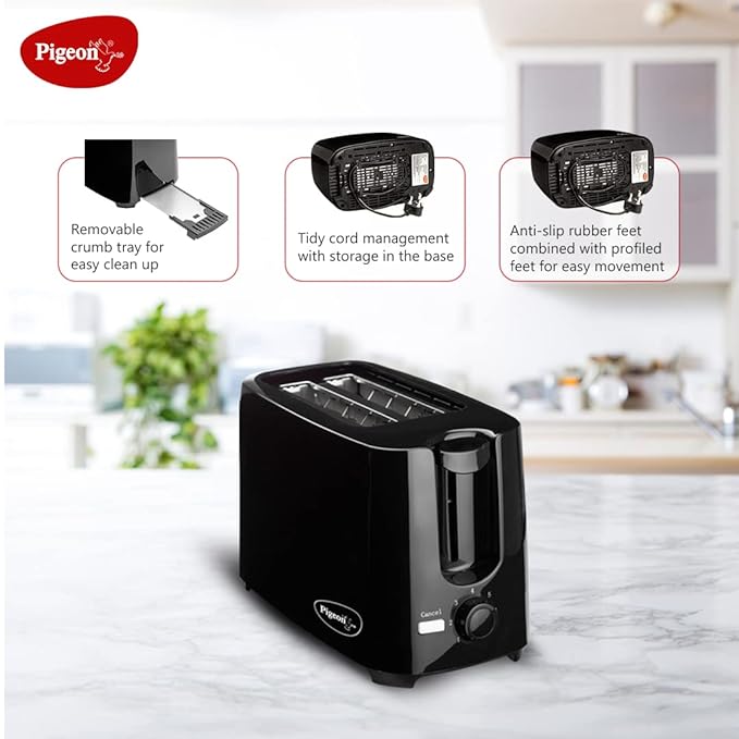 Pigeon by Stovekraft 2 Slice Auto Pop up Toaster. A Smart Bread Toaster for Your Home (750 Watt) (black)