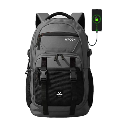 WROGN Large 42 L Laptop Backpack Unisex Ashper 2.0 with USB Port, Rain Cover and Reflective Strip (Grey, Black)