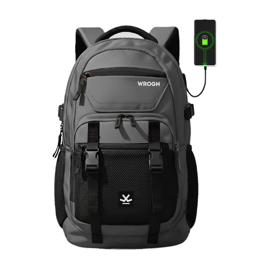 WROGN Large 42 L Laptop Backpack Unisex Ashper 2.0 with USB Port, Rain Cover and Reflective Strip (Grey, Black)