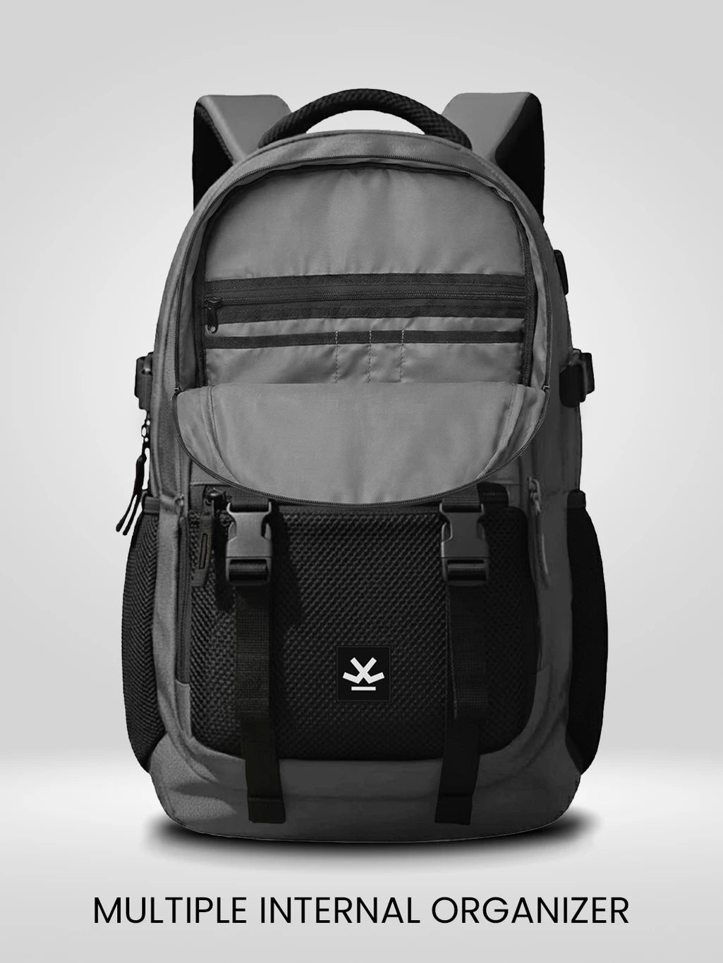 WROGN Large 42 L Laptop Backpack Unisex Ashper 2.0 with USB Port, Rain Cover and Reflective Strip (Grey, Black)