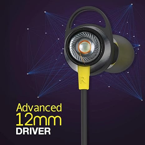 Infinity - JBL Glide 120, in Ear Wireless Earphones with Mic, Deep Bass, Dual Equalizer, 12mm Drivers, Premium Metal Earbuds, Comfortable Flex Neckband, Bluetooth 5.0, IPX5 Sweatproof (Black & Yellow)