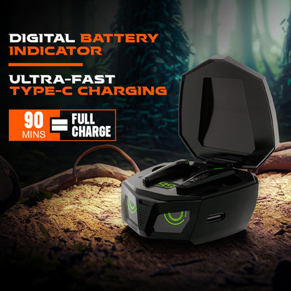 Kraken X1 with Battery Display, 40ms Latency, Quad Mic ENC, 40 Hr Battery, v5.3 Bluetooth Headset (Black, True Wireless)