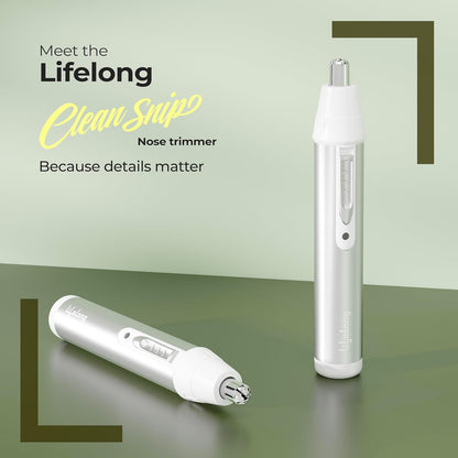 Lifelong Nose Hair Trimmer For Men | Professional Painless Battery-Operated Nose Hair Trimmer Men | Facial Hair Trimmer For Men Women, Easy To Clean | 40 Minutes Runtime | Stainless Steel (LLPCM03, Silver)