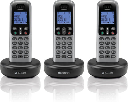 MOTOROLA T603 Cordless Phone System w/3 Digital Handsets, Speakerphone, and Call Block Cordless Landline Phone (Dark Grey)