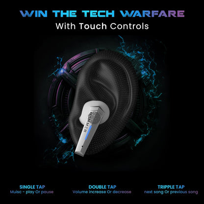HAMMER Arcade True Wirelss Gaming Earbuds with RGB Lights, 50ms Low Latency, Type-C Charging, IPX5, Deep Bass, 20H Playtime, Bluetooth v5.3, Made in India (White)