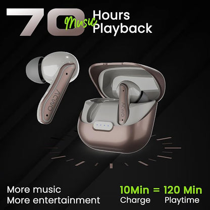 ACwO Dwots 737 Wireless in Ear Earbuds | 70Hrs Playtime | Up to 32Db ANC | 4 Mics with Enc | Bluetooth V5.4 | Hyperboost Charging 10Mins Charge = 120Mins Playtime (Woody Brown)