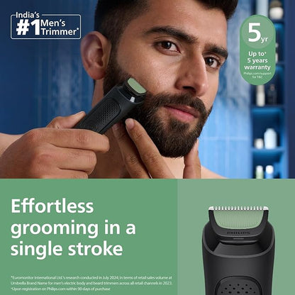 Philips India's No.1 Men's Trimmer* | One stroke beard trimming | All-in-One Grooming Kit- Face, Hair, Body | Ear/Nose attachment | Safe for Sensitive Skin | 60 mins runtime | 5yr warranty* | MG3927