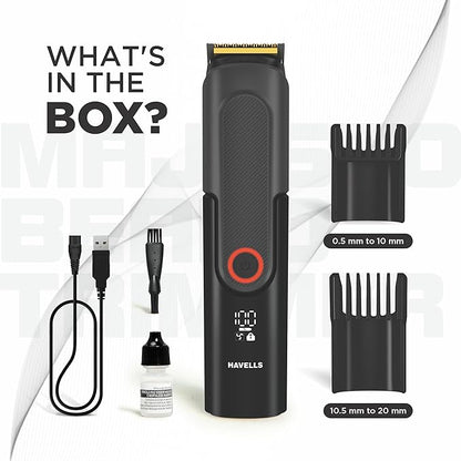 Havells Majesto Beard Trimmer BT8888|IPX7 Fully Washable|Trimmer for Men|With 40 Length Settings|Titanium Blade|For No Nicks & Cuts|Digital Display|Dual Speed Mode|Turbo Charge with 120 mins run time