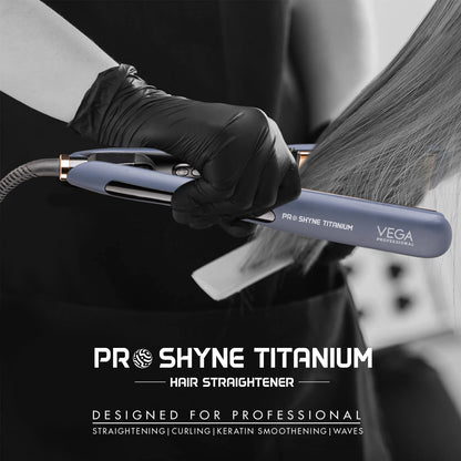 VEGA PROFESSIONAL Pro-Shine Titanium Hair Straightener with 38mm Wide Rose Gold Titanium Floating Plates for Salon, Blue, (VPPHS-14)