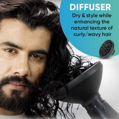 VEGA Blow Pro 2200-2400 Watts Hair Dryer With Comb,Concentrator&Diffuser Nozzles,2 Speed&4 Heat Settings,With Cool Shot,Cut-Off,Hair Dryer&Blow Dryer For Men&Women,1 Year Warranty (VHDP-05),Black