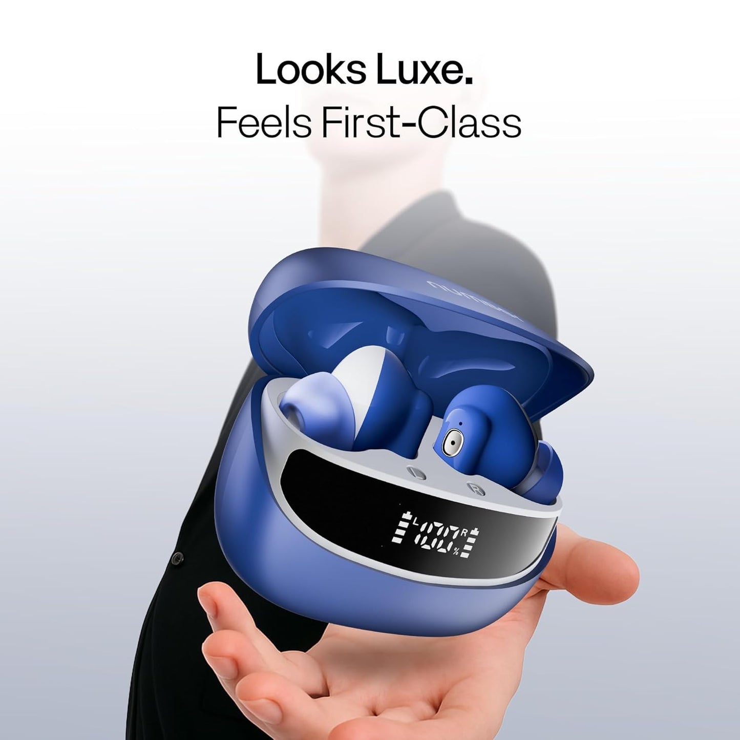 Number Navo Buds Z1 TWS Earbuds | 72H Playtime | Digital Display Case | Quad-Mic ENC | Dual Pairing | Hi-Bass 13mm Drivers | Quick Charge | 35ms Low Latency | IPX5 | Touch Controls | (Winter Blue)