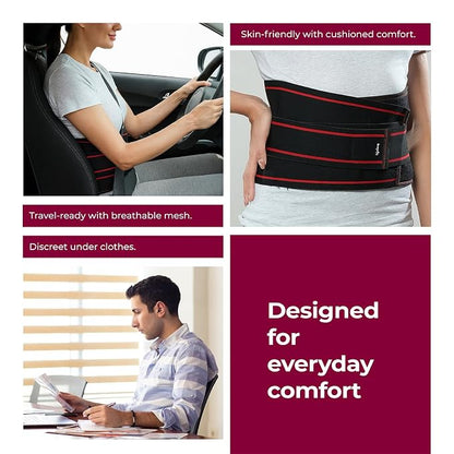 Lifelong Contoured Lumbar Sacral Belt with Hot & Cold Pack | Adjustable Elastic Straps, 4 Metallic Splints & Strong Back Support | Free Size, Breathable Sweat-Free Fabric for Pain Relief & Posture (LLOBS06)