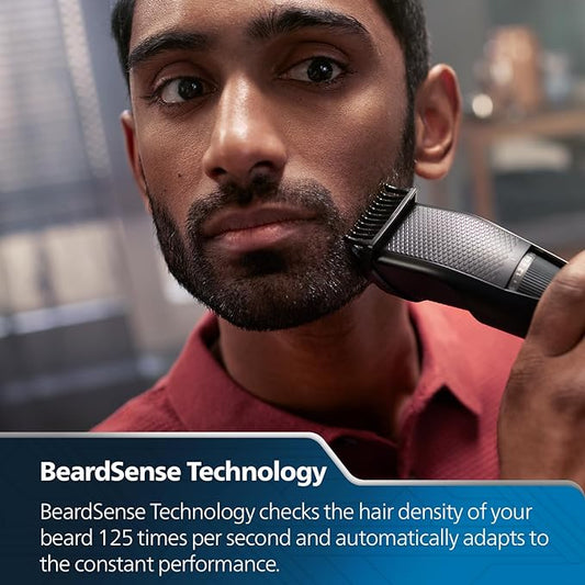 Roll over image to zoom in Philips Pro Beard Trimmer and Styler| Titanium blades| 2.5x higher precision| Beard Sense tech|5 mins quick charge| 20 length settings| 6X longer battery life| New Model - BT3441/30